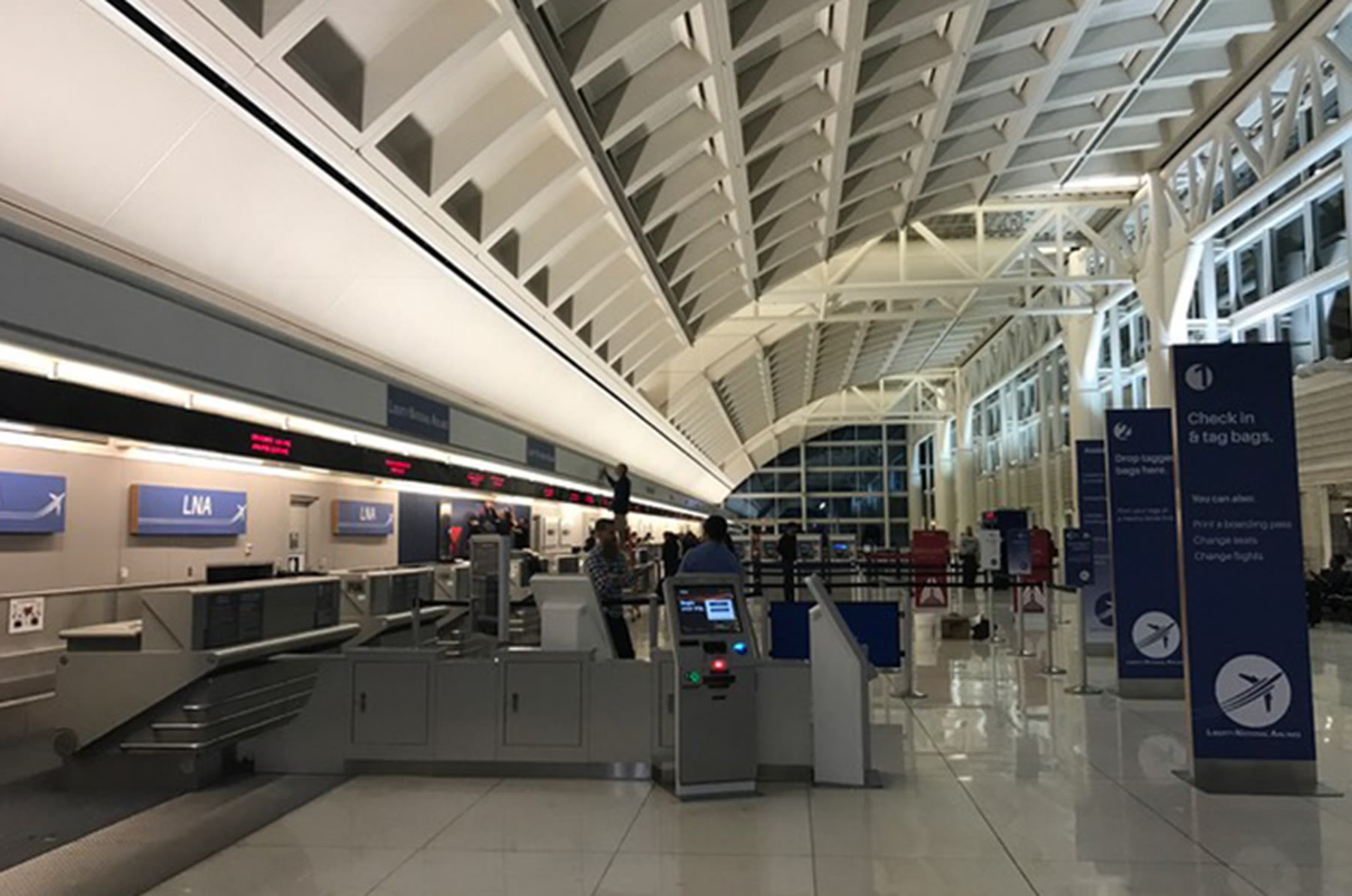 Terminal hall with airline signage