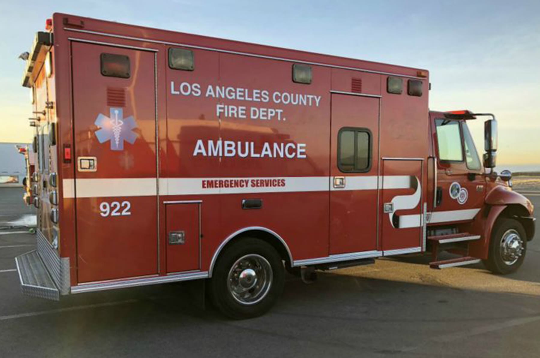 Red LA County Fire Department ambulance