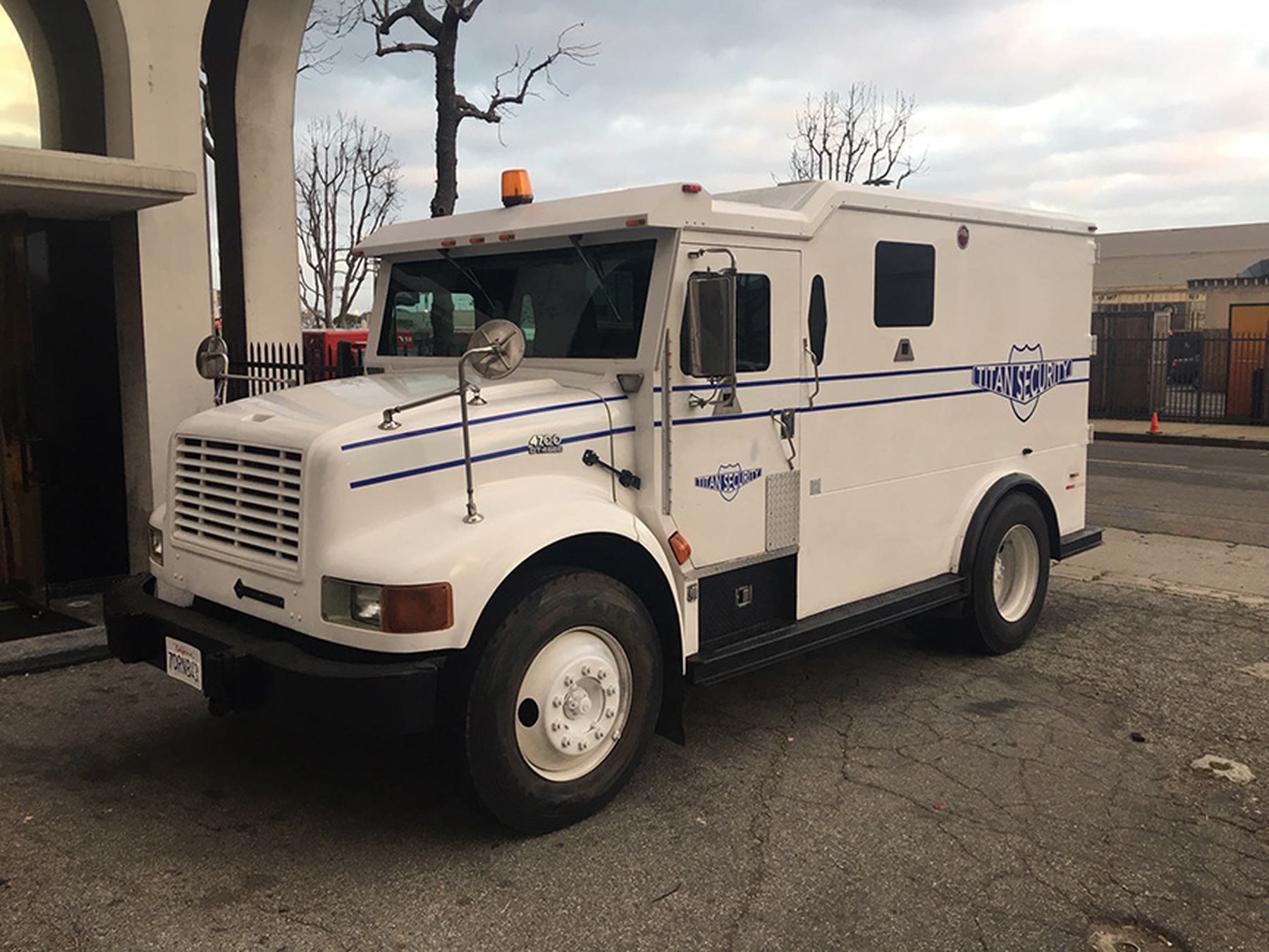 White armored cash truck