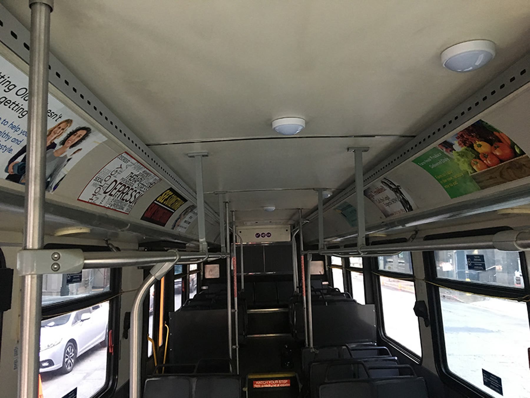 Advertising cards inside a bus