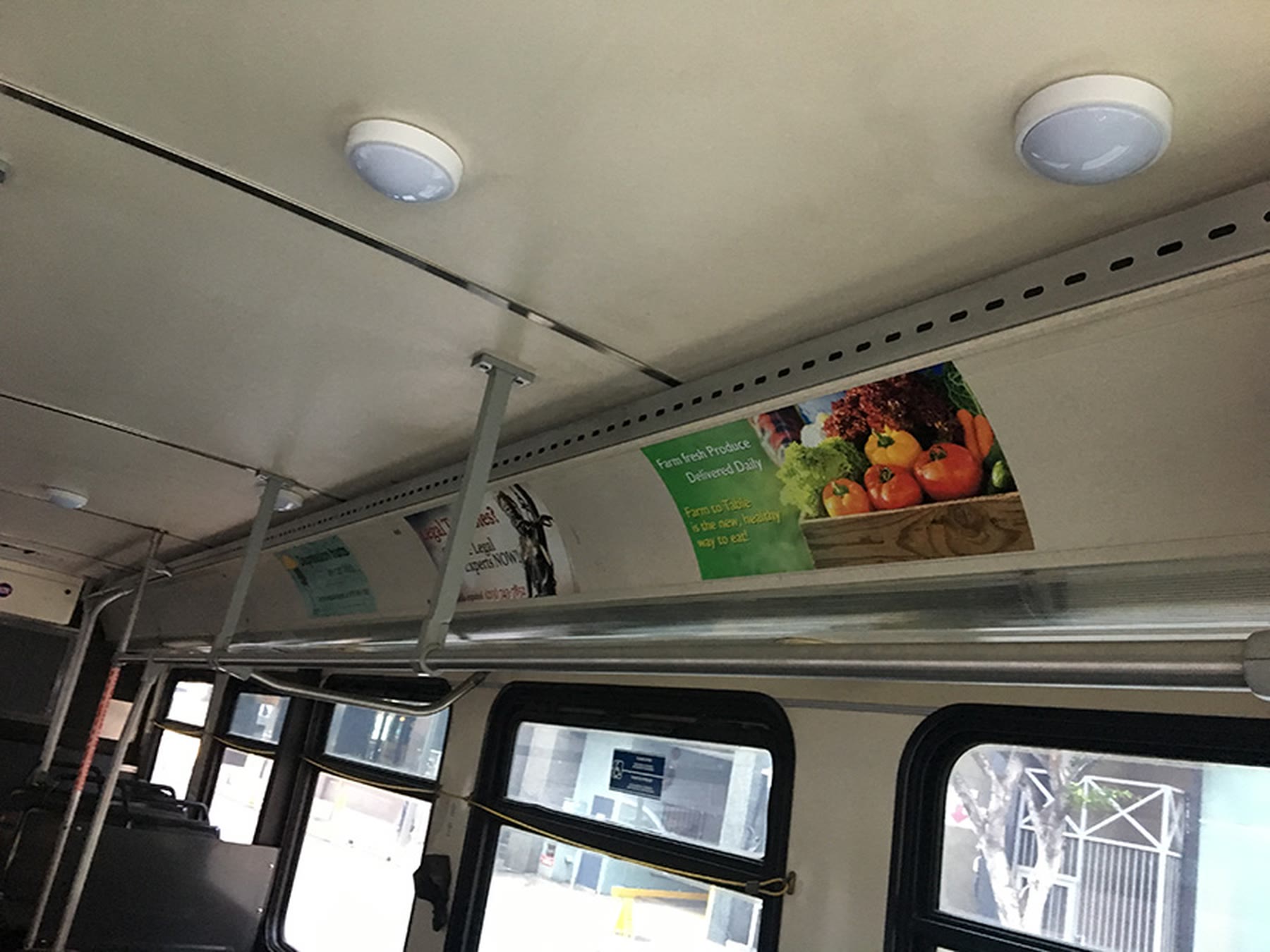 Bus interior with ad cards