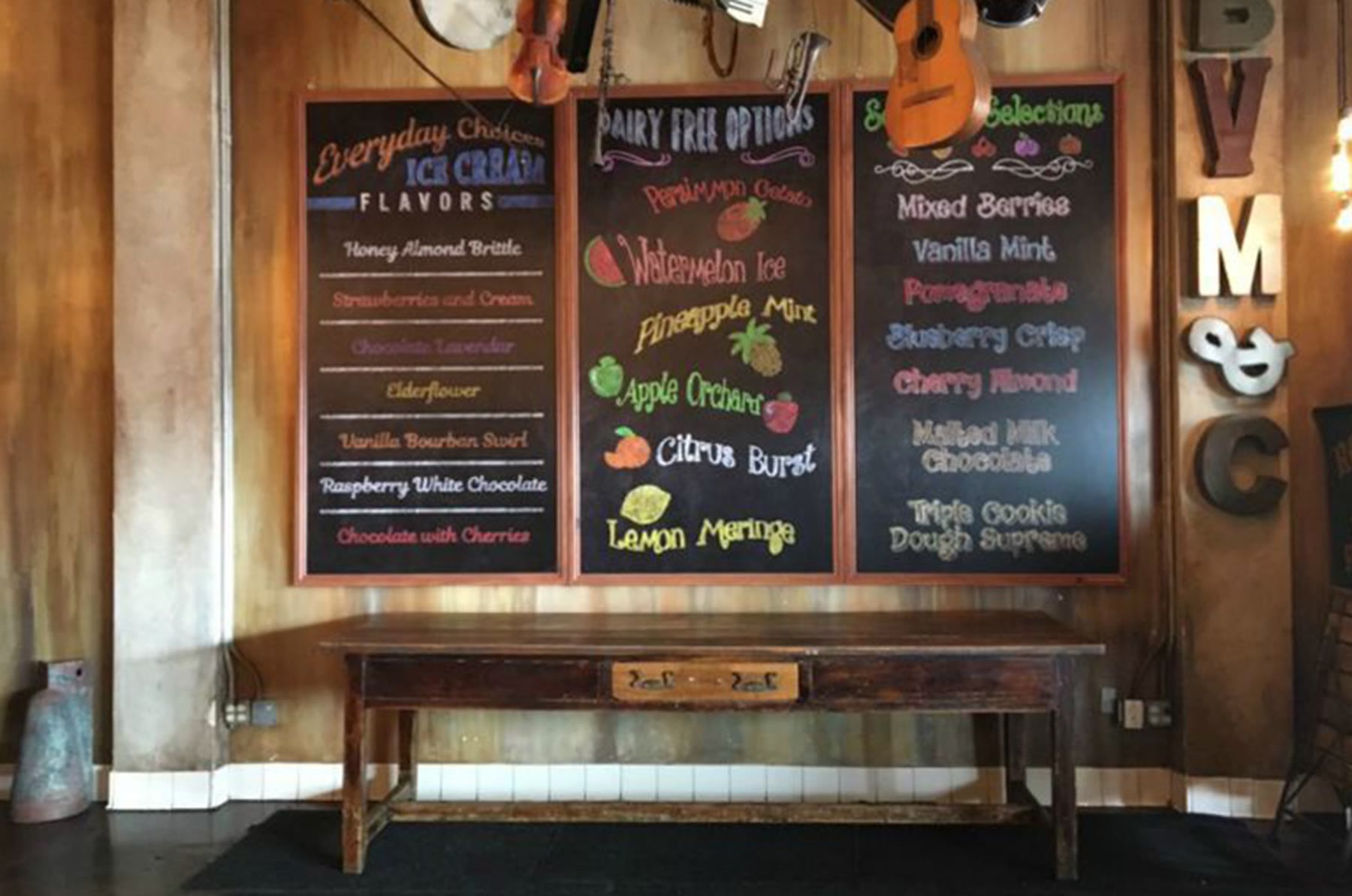 The chalkboard menus installed in the shop