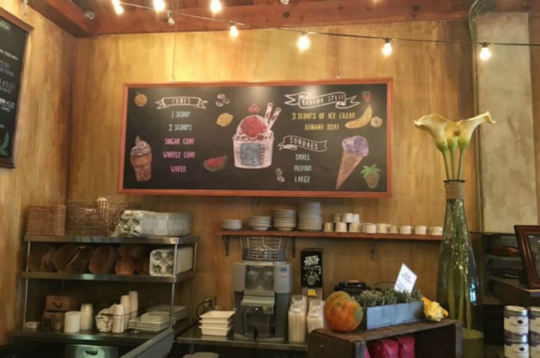 Shop counter under the menu board