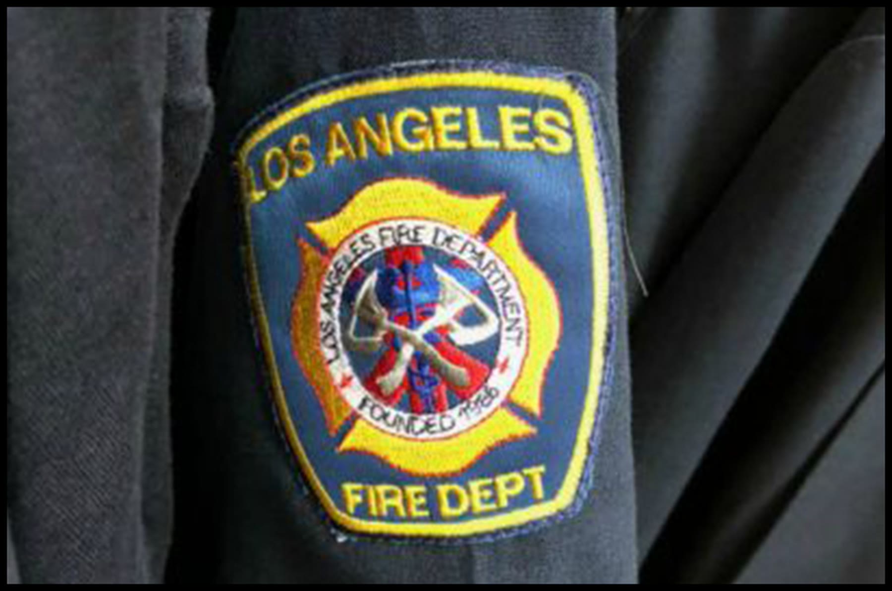 LAFD patch on a jacket shoulder