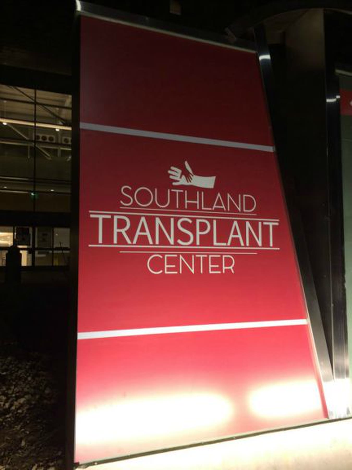 Red transplant center sign
