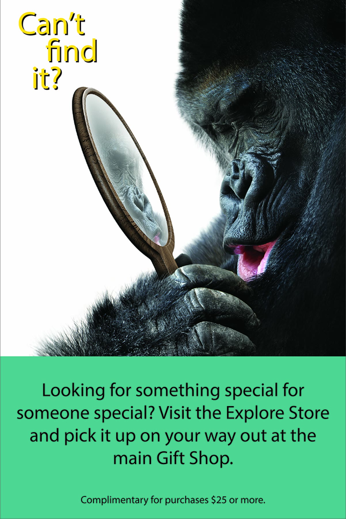 Sandwich board with a gorilla and a mirror