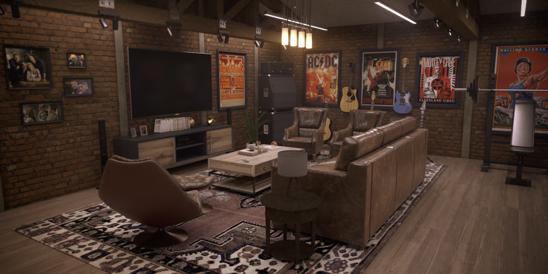 Converted bunker lounge with brick walls
