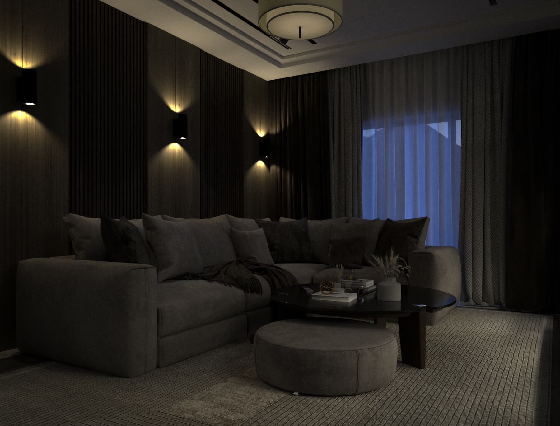 Sectional sofa at night